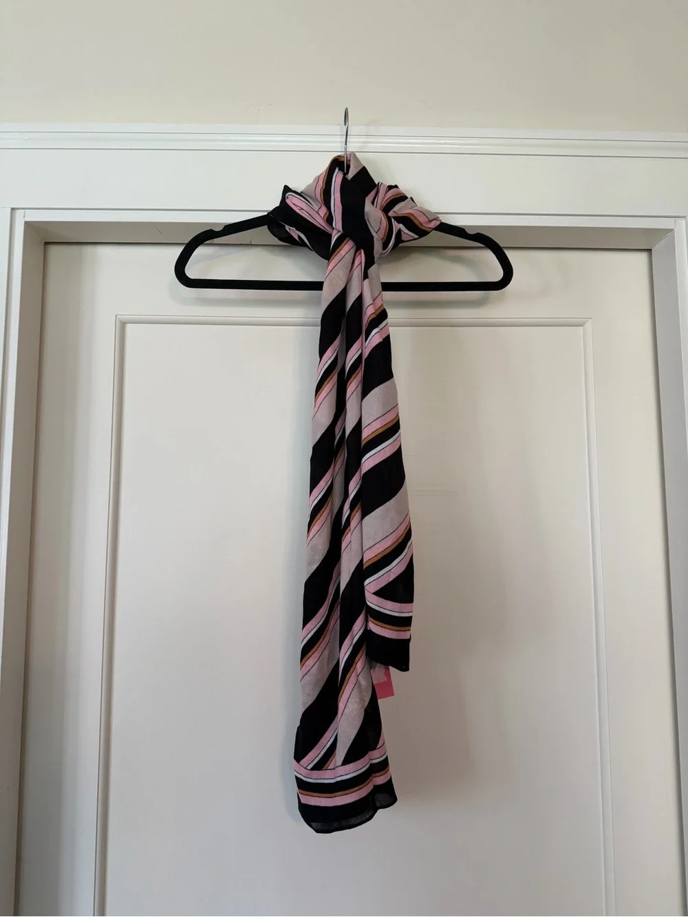 Kate Spade New York Black Pink Blush Diagonal Stripe Oversized Scarf Wrap - NWT